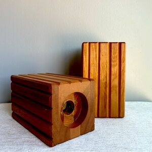 pair of (2) chunky wooden contemporary candle holders. ⭐️⭐️⭐️